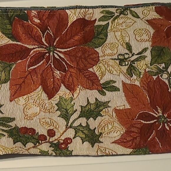 Festive Poinsettia Tapestry Table Runner - Picture 3 of 14